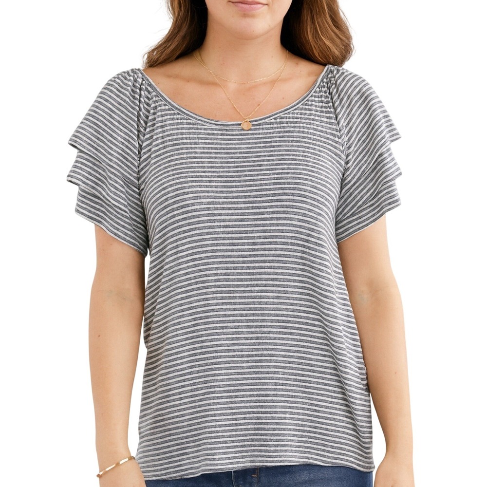 Wrangler Women's Shirt Tee Flounce Sleeve Romantic Feminine Cottage Core Striped